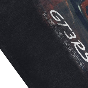 Racing car sleeveless t-shirt retro motorsports surfer vest sports print tank top in acid wash black