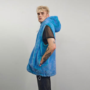 Chameleon faux fur jacket blue luminous fleece color changing bomber psychedelic pullover detachable sleeves handmade rave festival overcoat