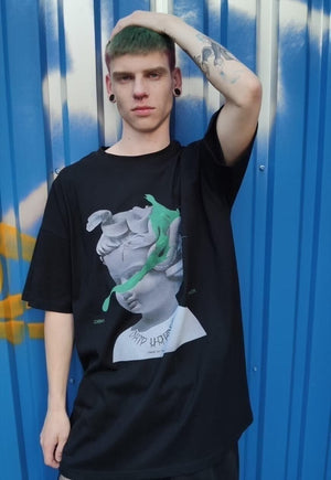 Snake print tee paint splash raver t-shirt angel top black