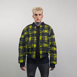 Paisley print bomber black white check jacket plaid reversible bandanna pattern college varsity detachable sleeves handmade tartan coat