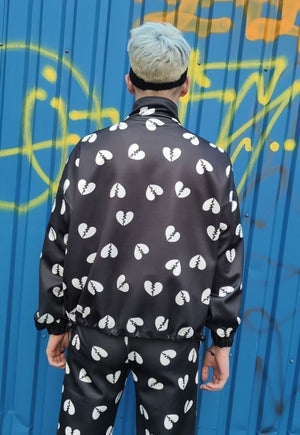 Broken heart joggers handmade Love cartoon overalls black