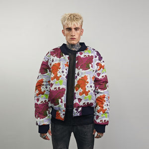 Leaves print bomber forest pattern jacket camo reversible military college varsity detachable sleeves handmade army grunge rocker coat green