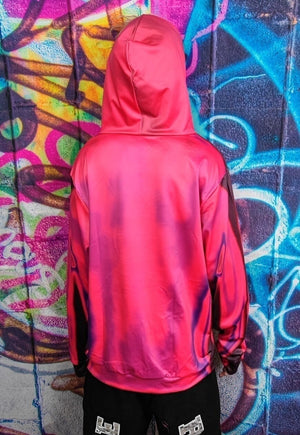 Body print hoodie thermal pullover raver jumper in acid red
