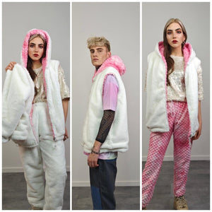 Pink mermaid joggers tiedye fleece pants fauxfur trousers retro geometric overalls detachable fluffy bottoms golden festival set rave outfit