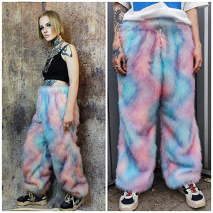 Rainbow faux fur coat tiedye trench shaggy cropped gay jacket LGBT bomber fuzzy unicorn detachable sleeves festival overcoat carnival fleece