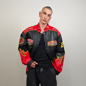 Chicago bulls basketball jacket vintage pattern patchwork denim varsity retro baseball bomber contrast stitching sports coat in black red