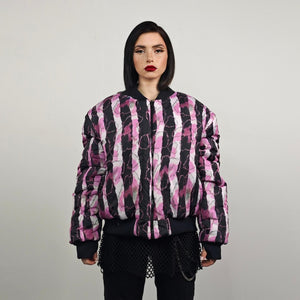 Pink snake bomber python print jacket raver reversible college varsity detachable sleeves handmade crocodile puffer grunge punk rocker coat