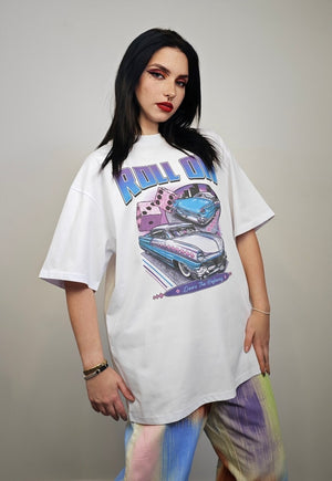 Mustang print t-shirt retro car top 60s vibe tee in white