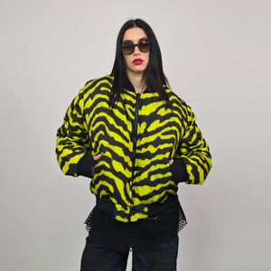 Tiger bomber black yellow jacket animal print reversible college varsity detachable sleeves handmade striped puffer grunge rocker e-boy coat