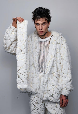 Fleece headband luxury fluffy head cover golden foil white