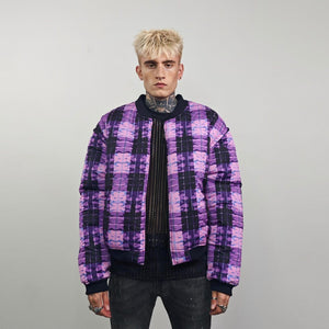 Flame bomber check yellow jacket thunder print reversible college varsity detachable sleeves handmade clueless plaid puffer grunge rock coat