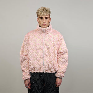 Cropped track jacket pink gold embellished coat reversible fleece short rave bomber sports set burning man outfit festival overcoat carnival