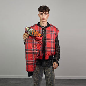 Zombie print bomber horror fan jacket creepy reversible college varsity detachable sleeves handmade tartan grunge punk coat