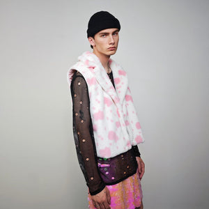 Cow skirt pink white animal print shorts going out fleece cropped trousers handmade short festival trousers fluffy spot print pants