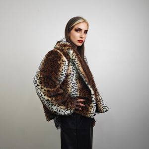 Animal print shorts brown leopard pants cheetah hotpants faux fur handmade cropped trousers spot pattern joggers festival fleece set