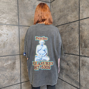 Psycho t-shirt premium vintage wash grunge tee pleasures slogan top Buddha jumper in acid grey
