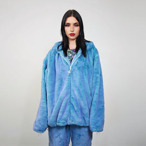 Chameleon faux fur joggers blue luminous fleece pants color changing trousers psychedelic bottoms handmade rave festival set