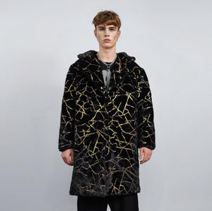 Collarless going out coat red gold glitter trench shiny embellished fleece jacket detachable sleeves handmade party overcoat festival set