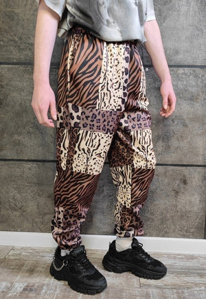 Leopard joggers handmade animal print raver pants in brown