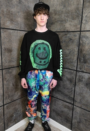 Tie-dye paisley joggers handmade bandanna rave pants orange