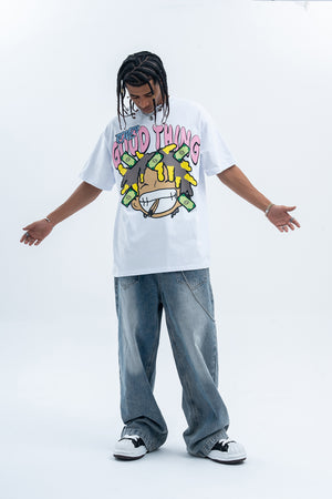 Hip-hop t-shirt rapper top money print tee Brown