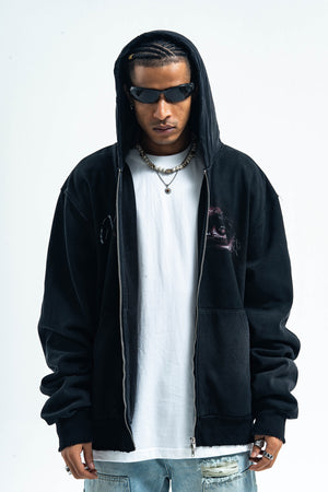 Retro hip-hop hoodie gorpcore pullover grunge rapper jumper gangster top in black