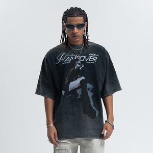 Hangover slogan t-shirt psychedelic girl print top y2k raver tee in Blue