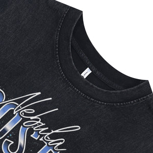 Apostle slogan sleeveless t-shirt spaceman print surfer vest astronaut tank top in acid wash black