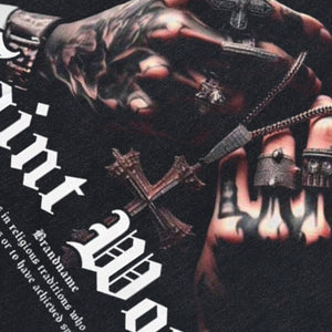 Tattoo print sleeveless t-shirt saint slogan surfer vest 00s hip-hop tank top in acid wash black