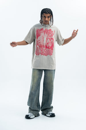 Psychedelic t-shirt Aura top Angel print tee in Brown