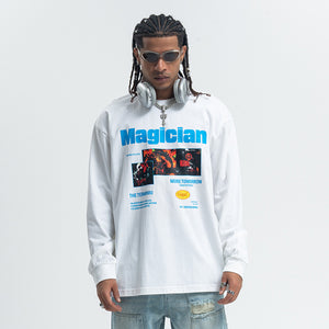 Magician slogan jumper long sleeve singer t-shirt rocker top in white