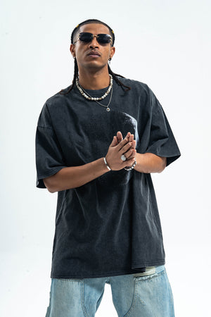 Moon print t-shirt space top grunge raver tee in grey