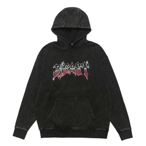 Beast slogan hoodie vintage wash pullover retro hip-hop jumper in acid grey