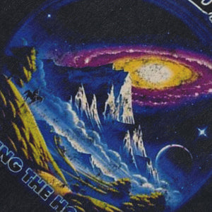 Landcape print sleeveless t-shirt retro psychedelic surfer vest 80s fantasy tank top in acid wash black