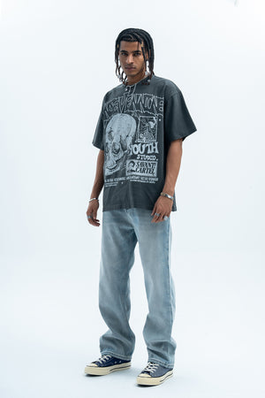 Skull print t-shirt punk top grunge skeleton tee graffiti jumper in Brown