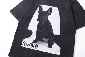 French bulldog t-shirt dog print tee retro poster top in vintage grey