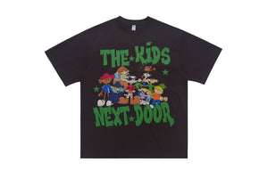 Y2k cartoon t-shirt kids slogan top retro anime tee in pink