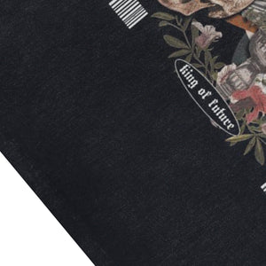 King print sleeveless t-shirt medieval cartoon vest 80s poster psychedelic tank top in acid wash black