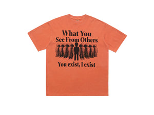 Psychedelic slogan t-shirt retro slogan top human print tee in orange