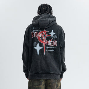 Anti war hoodie retro piece pullover grunge vintage wash jumper in acid grey