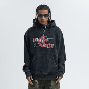 Anti war hoodie retro piece pullover grunge vintage wash jumper in acid grey