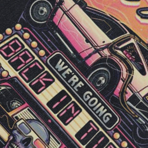 70s car print sleeveless t-shirt motorsports surfer vest retro racing cartoon tank top in acid wash black