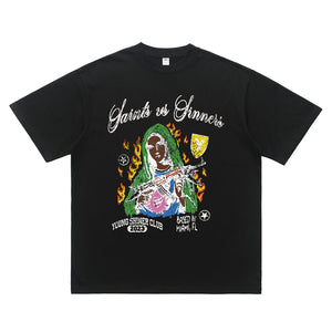 Virgin Mary t-shirt Saint print tee 00s graffiti top in black