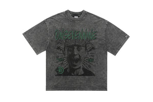 Psycho t-shirt creepy man print top brain tee in grey