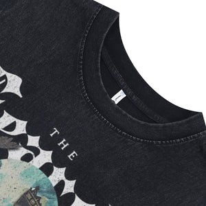 King print sleeveless t-shirt medieval cartoon vest 80s poster psychedelic tank top in acid wash black