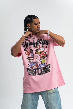 Party slogan t-shirt retro cartoon top 90s tee in black