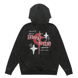 Anti war hoodie retro piece pullover grunge vintage wash jumper in acid grey