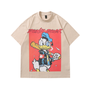 Punk cartoon t-shirt duck print tee retro American top in vintage grey