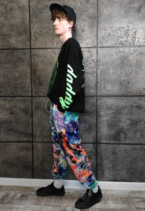 Tie-dye paisley joggers handmade bandanna rave pants orange