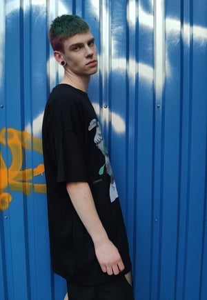 Snake print tee paint splash raver t-shirt angel top black